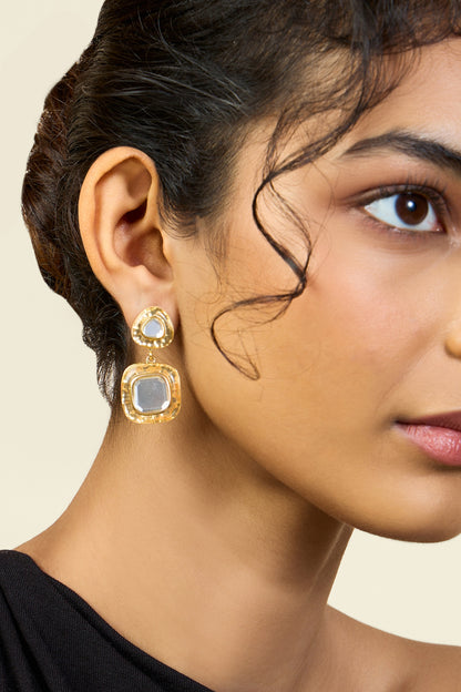 Gold Plated Mirror Dangler Earrings