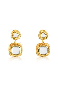 Gold Plated Mirror Dangler Earrings