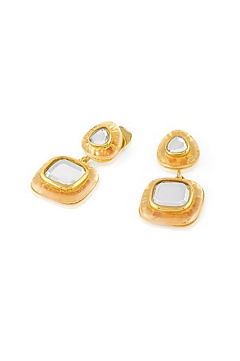 Gold Plated Mirror Dangler Earrings