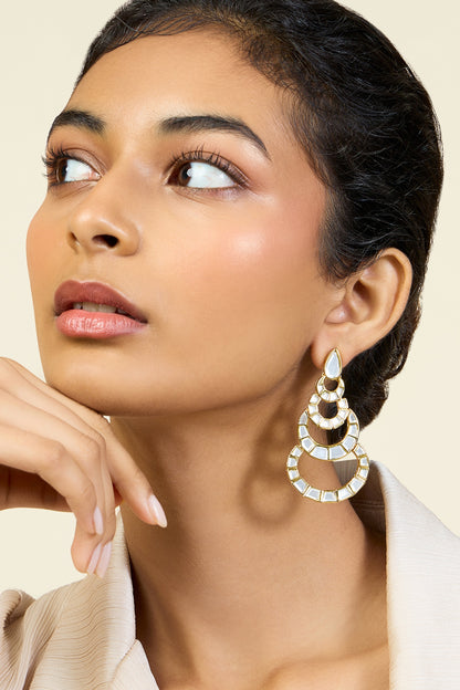 Gold Plated Mirror Chandelier Dangler Earrings