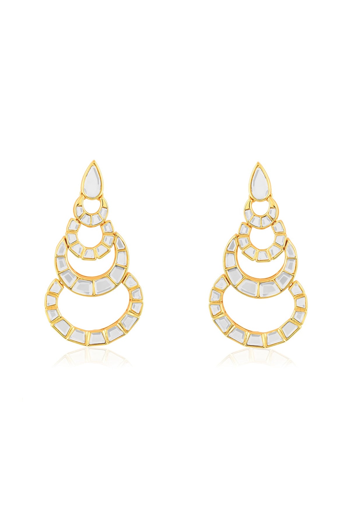 Gold Plated Mirror Chandelier Dangler Earrings
