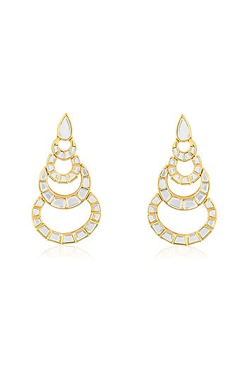Gold Plated Mirror Chandelier Dangler Earrings