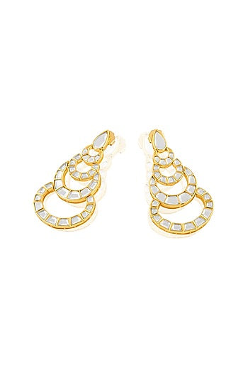 Gold Plated Mirror Chandelier Dangler Earrings