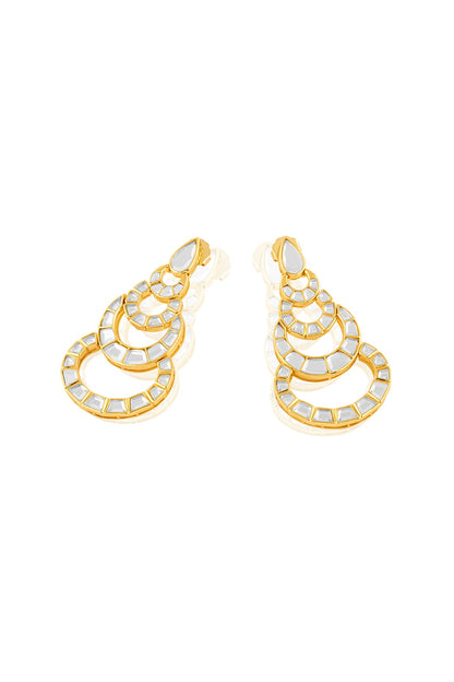 Gold Plated Mirror Chandelier Dangler Earrings