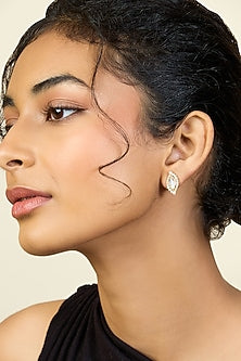 Gold Plated Pearl & Mirror Stud Earrings