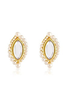 Gold Plated Pearl & Mirror Stud Earrings