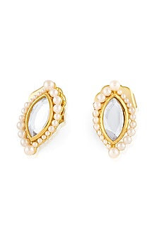 Gold Plated Pearl & Mirror Stud Earrings