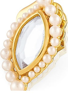 Gold Plated Pearl & Mirror Stud Earrings