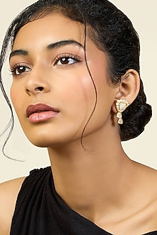 Gold Plated Pearl & Mirror Stud Earrings