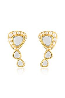 Gold Plated Pearl & Mirror Stud Earrings
