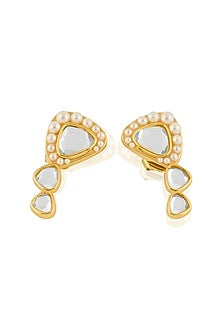 Gold Plated Pearl & Mirror Stud Earrings