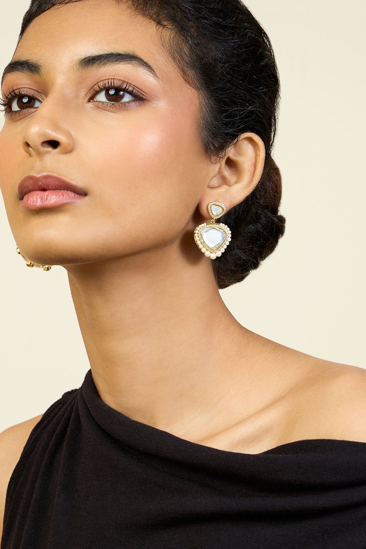 Gold Plated Pearl & Mirror Dangler Earrings