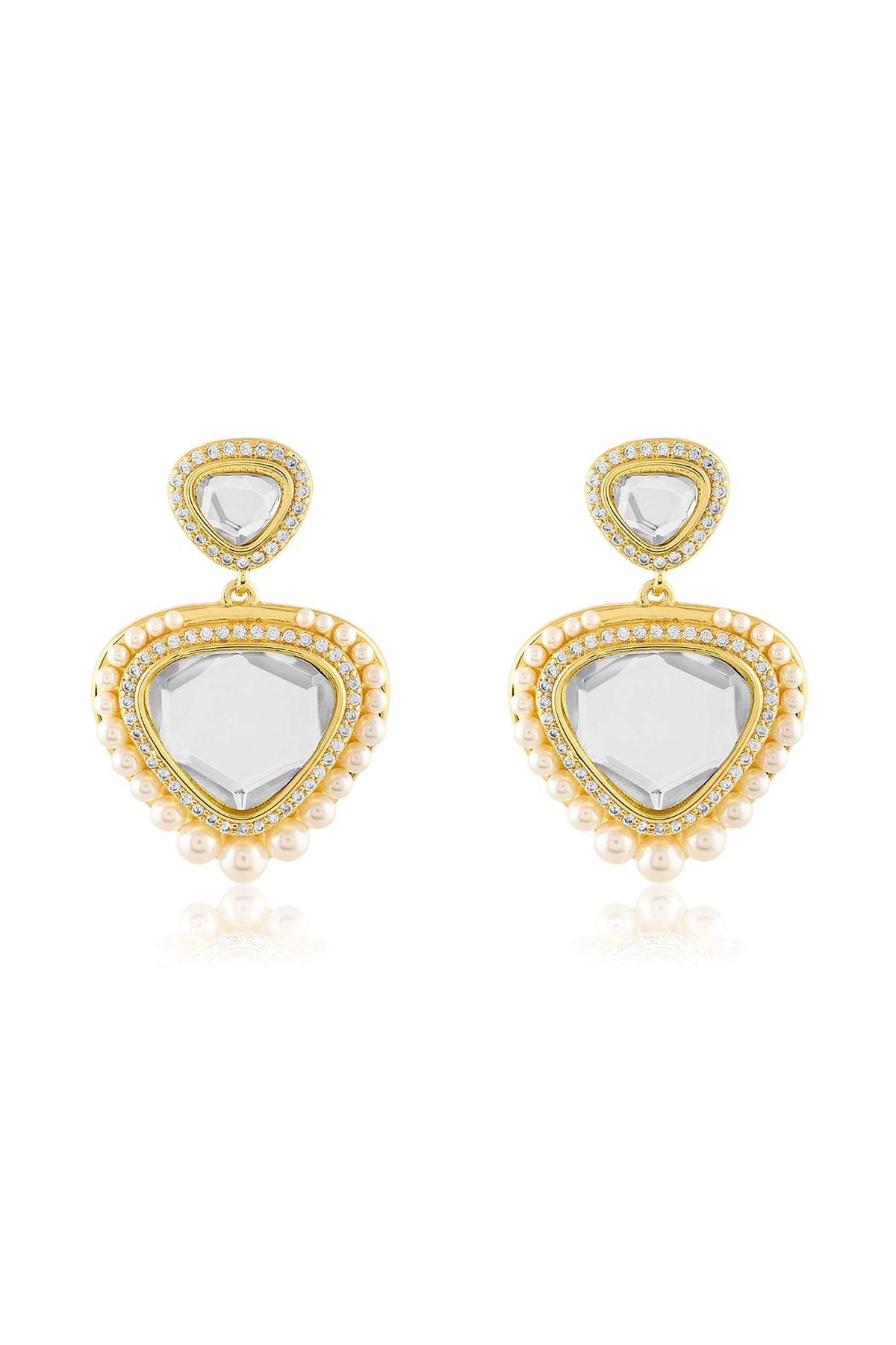 Gold Plated Pearl & Mirror Dangler Earrings