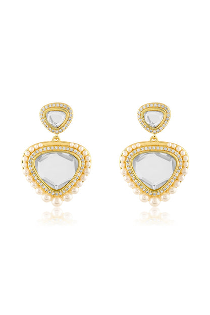 Gold Plated Pearl & Mirror Dangler Earrings