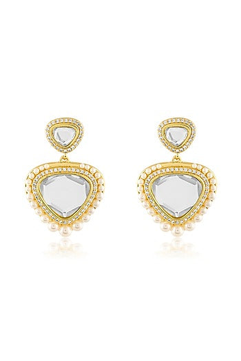 Gold Plated Pearl & Mirror Dangler Earrings