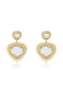 Gold Plated Pearl & Mirror Dangler Earrings