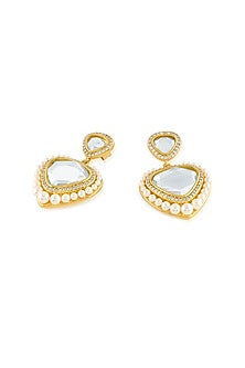 Gold Plated Pearl & Mirror Dangler Earrings