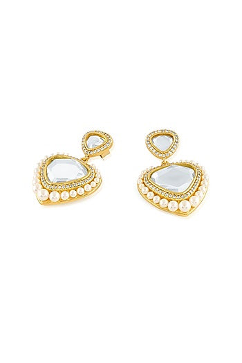 Gold Plated Pearl & Mirror Dangler Earrings