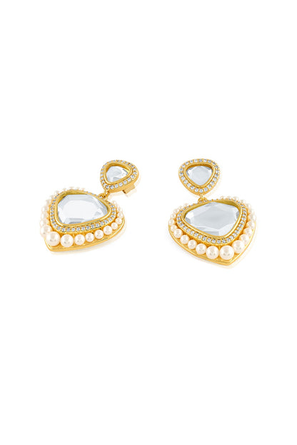 Gold Plated Pearl & Mirror Dangler Earrings