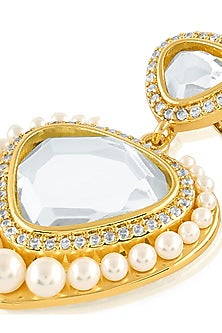 Gold Plated Pearl & Mirror Dangler Earrings