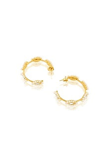 Gold Plated Pearl & Mirror Hoop Earrings