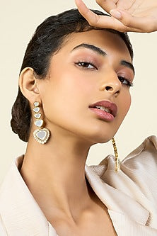 Gold Plated Pearl & Mirror Dangler Earrings