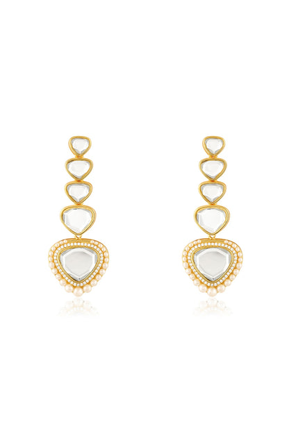 Gold Plated Pearl & Mirror Dangler Earrings
