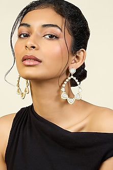 Gold Plated Pearl & Mirror Dangler Earrings