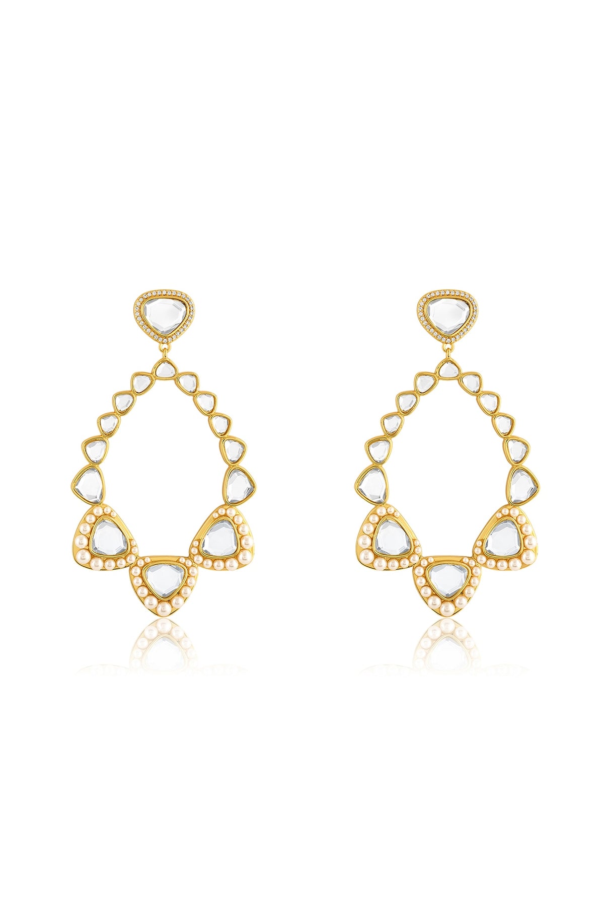 Gold Plated Pearl & Mirror Dangler Earrings