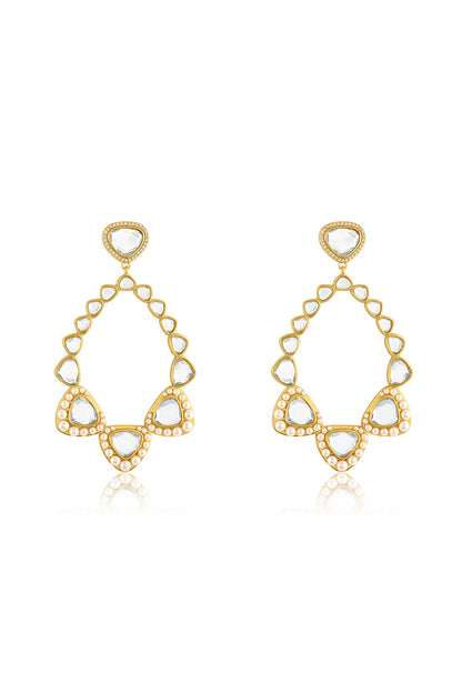 Gold Plated Pearl & Mirror Dangler Earrings