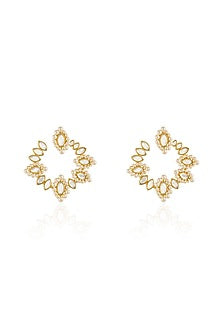 Gold Plated Pearl & Mirror Stud Earrings