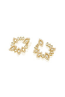 Gold Plated Pearl & Mirror Stud Earrings