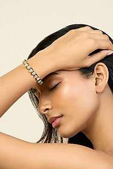 Gold Plated CZ Enameled Open Cuff
