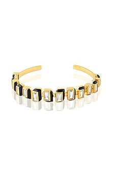 Gold Plated CZ Enameled Open Cuff