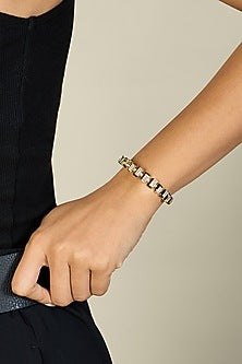 Gold Plated CZ Enameled Open Cuff