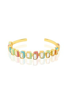 Gold Plated Multi-Colored CZ Enameled Open Cuff