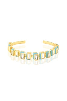 Gold Plated Turquoise CZ Enameled Open Cuff