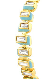 Gold Plated Turquoise CZ Enameled Open Cuff