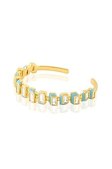 Gold Plated Turquoise CZ Enameled Open Cuff