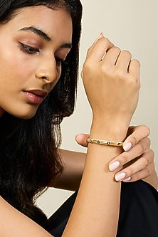 Gold Plated CZ White Enameled Rivet Cuff