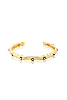 Gold Plated CZ White Enameled Rivet Cuff