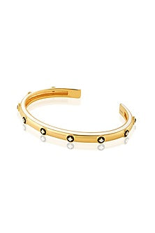 Gold Plated CZ White Enameled Rivet Cuff