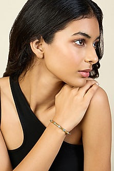 Gold Plated CZ Blue Enameled Evil Eye Cuff