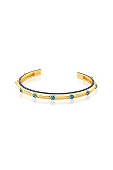 Gold Plated CZ Blue Enameled Evil Eye Cuff