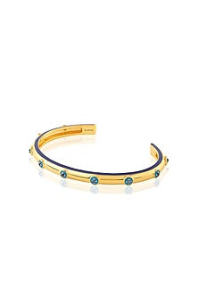 Gold Plated CZ Blue Enameled Evil Eye Cuff