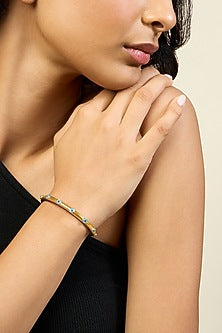 Gold Plated CZ Blue Enameled Evil Eye Cuff