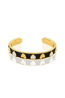 Gold Plated CZ Black Enameled Lucky Charm Cuff