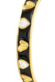 Gold Plated CZ Black Enameled Lucky Charm Cuff