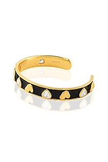 Gold Plated CZ Black Enameled Lucky Charm Cuff