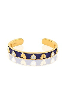 Gold Plated CZ Blue Enameled Lucky Charm Cuff